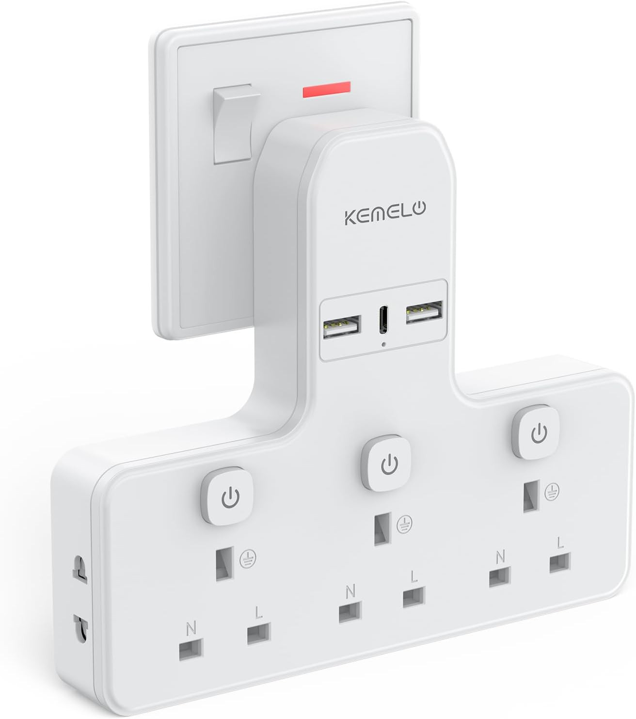 Multi Plug Adapter (3250W/13A), Plug Extension Socket with 3 USB, 3 Way