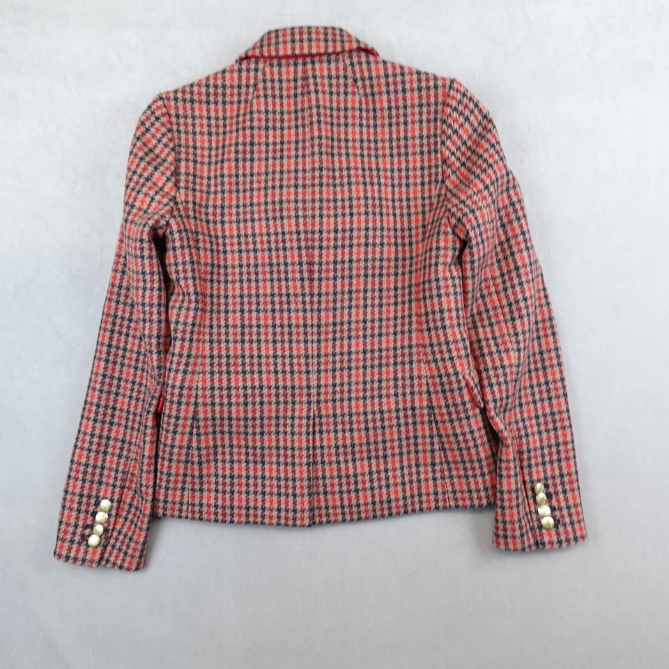 J Crew Schoolboy Blazer Hunter Houndstooth Patterned Wool Blend Gold Button Sz 0 - Image 4 of 4