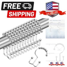 Sturdy Stainless Steel Double Sided Shower Hooks Rings for Bathroom Shower Cu...