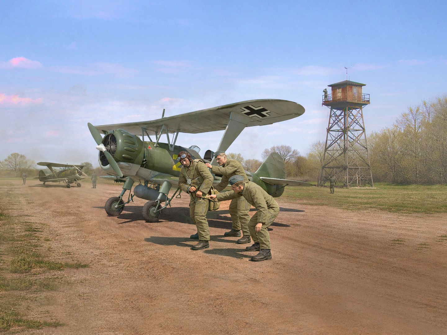 ICM 1:32 Luftwaffe Pilot School (Hs 123A Training Biplane & 3 Figures) Plasti...
