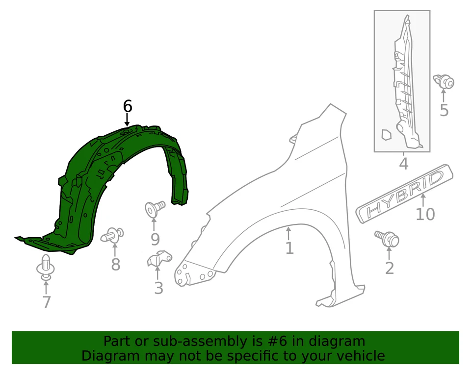 Honda Accord 2013-2016 genuino - montaje de guardabarros R delantero (interior) 74100-T2A-A00 Foto 2 de 2