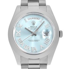 ROLEX Day Date II 218206 Ice blue Pavé diamond index Roman numerals Random ...