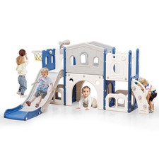 8 in 1 Toddler Slide Set, Kid Slide with Basketball  Telescope, Indoor Playset