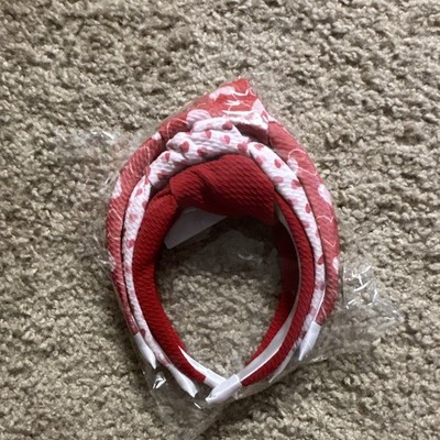 Red & White Heart Print Fabric Headband with Bow Accent