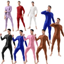 Body uomo sexy pezzo unico tuta lucida manica lunga cerniera catsuit clubwear