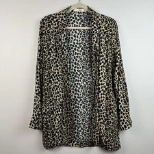 MNG Casual Leopard Print Open Front Jacket Womens S Oversized Lagenlook Mobwife