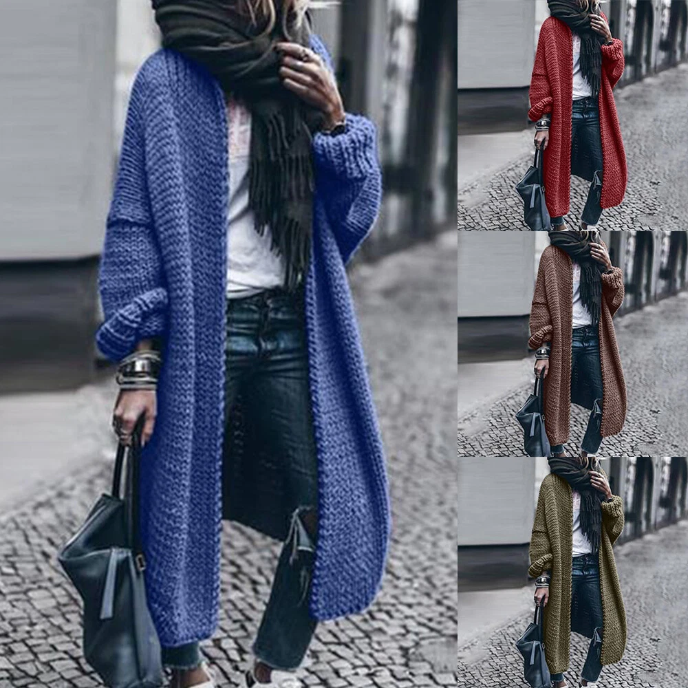 Women Knitted Coat Sweater Cardigan Outwear Cardigan Loose Autumn Long Overcoat