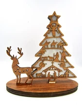 Decorative Christmas Tree Light Box Laser Wood Cutout w/ Stand 11"x10" - NEW