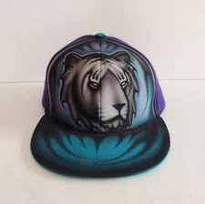 Vintage 90s Decky Snapback Hat Airbrushed Tiger Street Art Signed