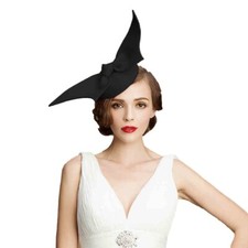 Black Wool Felt Fascinator Hat With Bow Tie Women Angel Wings Church Dress Hats