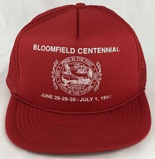 Vintage Bloomfield Centennial SnapBack Trucker Mesh Hat Cap Red 1990 Nebraska