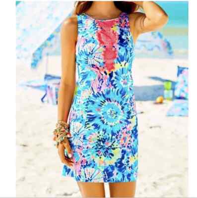 NWT Lilly Pulitzer Adara Shift Dress Dive In sz 0 Crochet Lace Pompoms Sea Coral