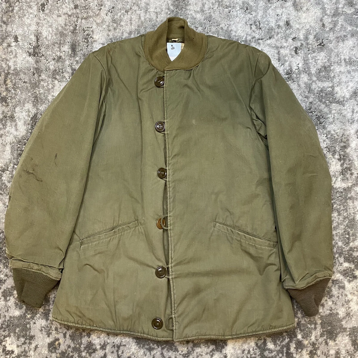 Vintage 1947 40s WW2 M-1942 Army Field Jacket Pile OD 40L Fur