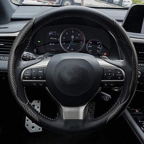 Car Steering Wheel Cover Universal Standard Size 15 inch 38cm Black Carbon Fiber