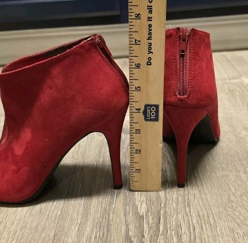 Botines de gamuza con punta abierta rojos Hot Tomato para mujer de tacón alto talla 9,5 M - Imagen 9 de 13
