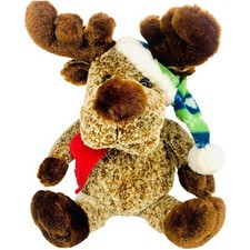 Plush Christmas Moose 16  Large Clean Cuddly Stuffed Animal Toy Fleece Hat