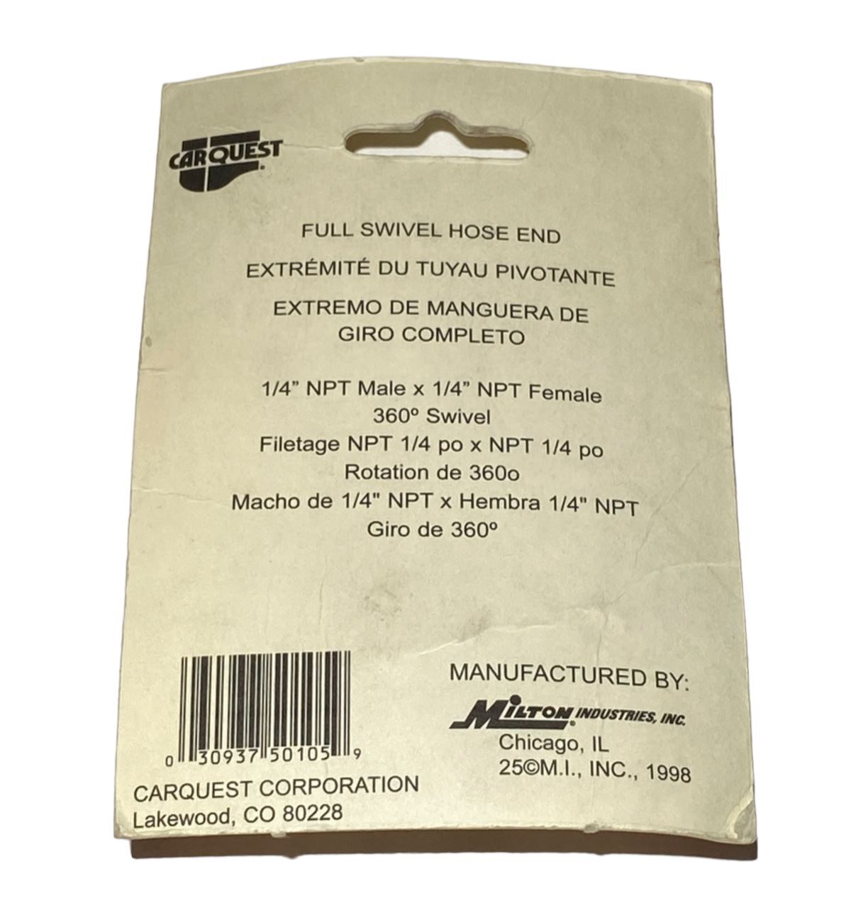 Milton Carquest Industries 1/4 M. X 1/4 F. SWIVEL END S-659 / S659