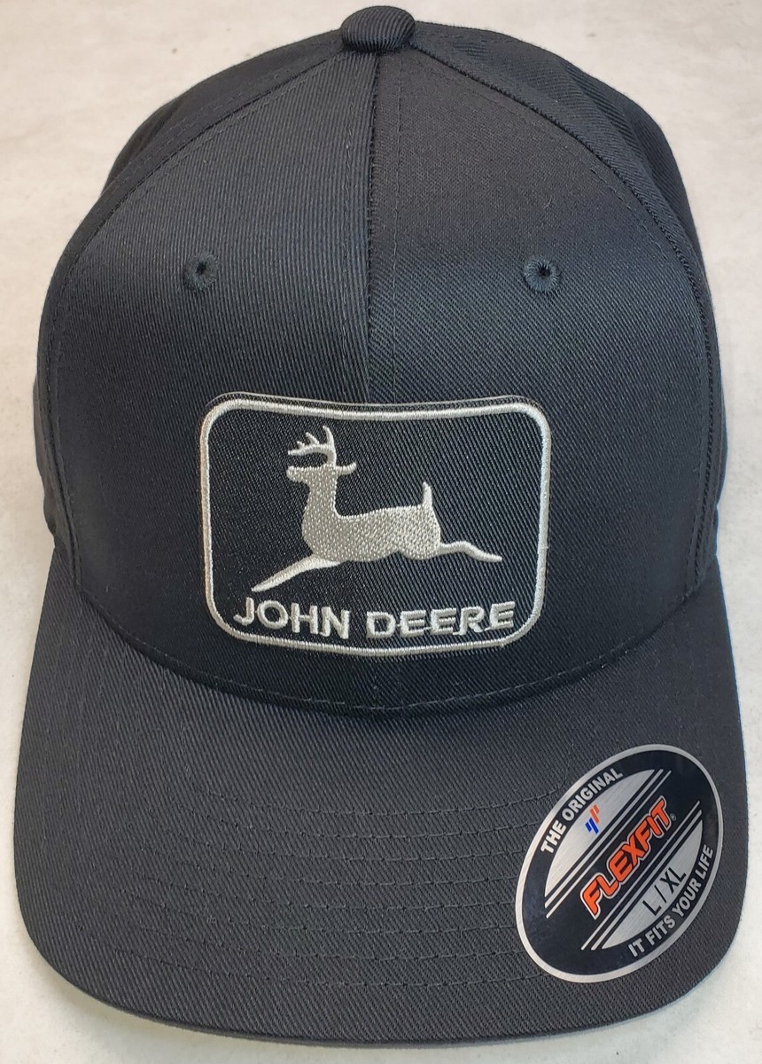 John Deere Black Patch on Flexfit Style 6277 Hat / Black - L