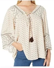 Boho Angie Peasant Prairie tie neck size S babydoll bell sleeve Blouse