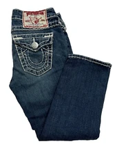 True Religion Lily Super T Woman 25X22 Straight Cropped Capri Jeans Thick Stitch