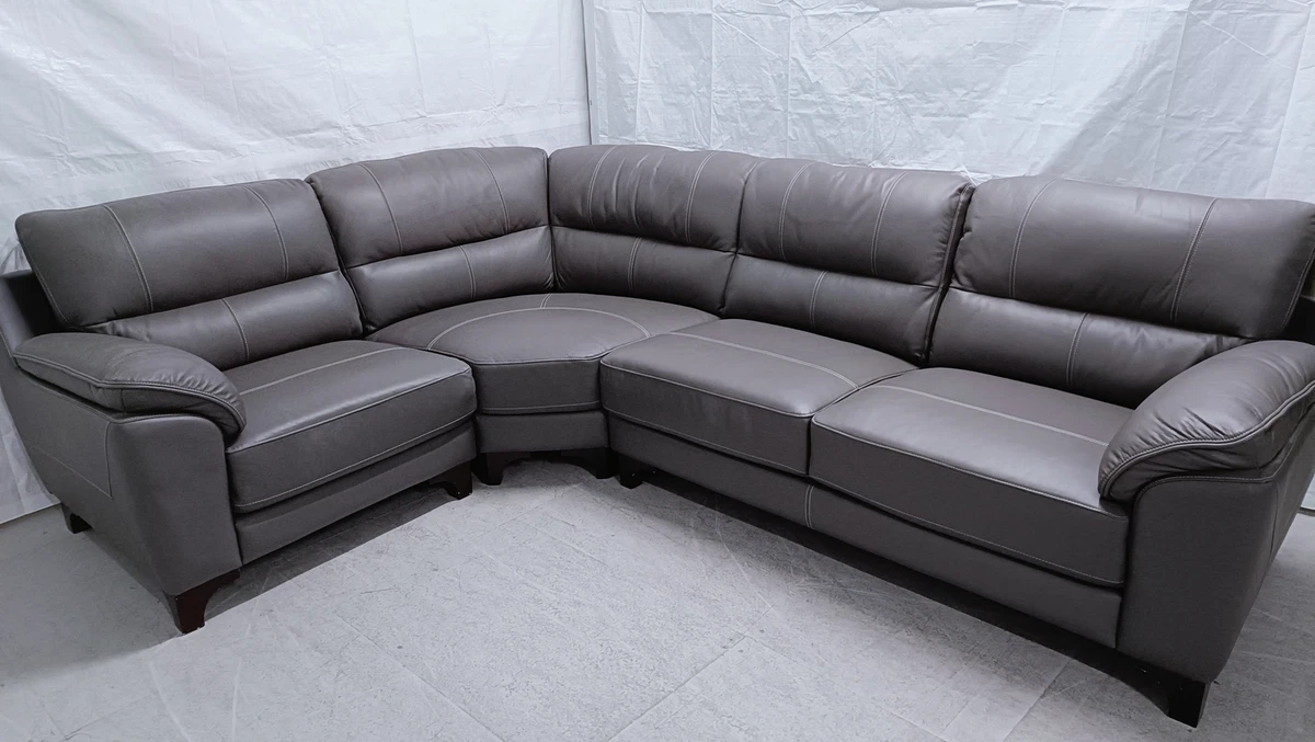 ScS Lloyd 1 Corner 3 Sofa Dark Grey Self Pipe Beige Stitch Dark