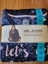 Womens Jane and Bleecker Silky Stretch Fleece Pajama PJs Blue Lets Get Cozy 2X