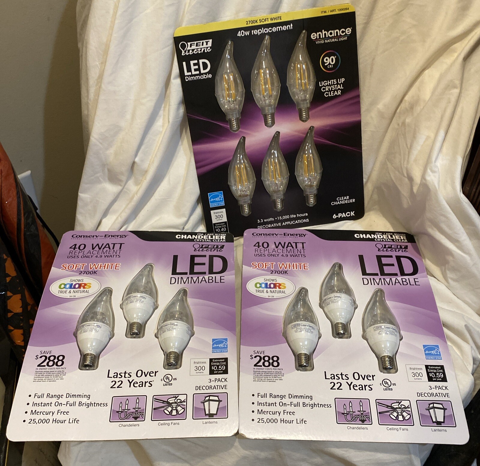 Feit Electric LED Chandelier Bulbs 40W Lot 1 Pack of 6 (2) Packs Of 3