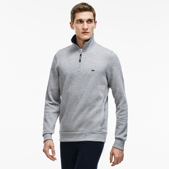 Lacoste Quarter Zip Ribbed Cotton Sweatshirt Men's 6/XL,Color Gray, eBay