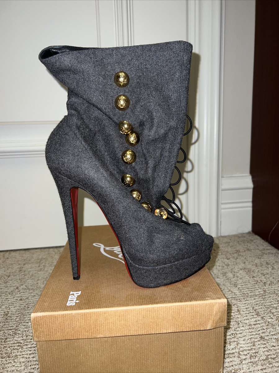 Christian Louboutin Alta Bouton 150 Flannel Grey Gold Ankle Boots