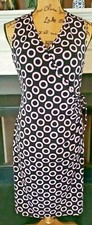 Allison Taylor Womens M Black w Lavender Dots Circles Tie Waist USA Made Dress