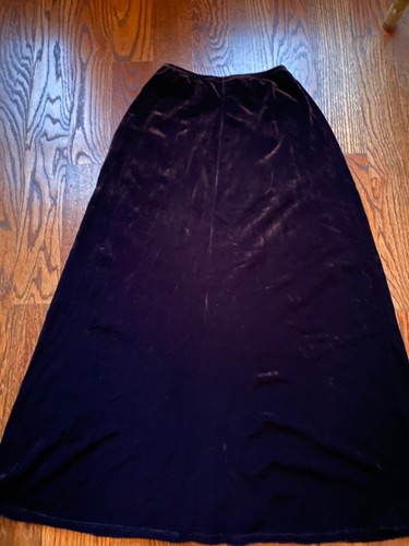 90s BCBG Y2K INK Blue Maxi Skirt STRETCH Velour Elastic Waist PUSSY WILLOW vtg M - Picture 4 of 4