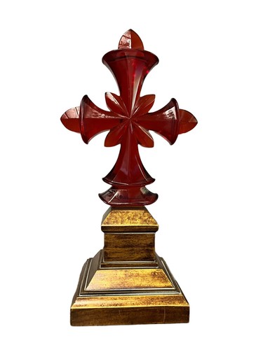 Catholic Christian Red Cross with Gold Base Heavy Mantel Church Table Decor 13" - Picture 7 of 13