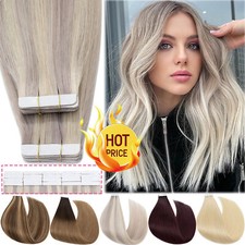 Invisible Tape in Human Hair Extensions Skin Weft 100 Remy Hair GREY BURGUNDY w