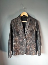 Wrap London Designer Blazer Jacket All Over Floral Print Black Cotton Uk Size 10