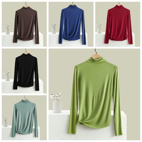 Women Shirt Long Sleeve Mock Neck Tops Turtleneck Thermal Base Layer Undershirts - Picture 1 of 36