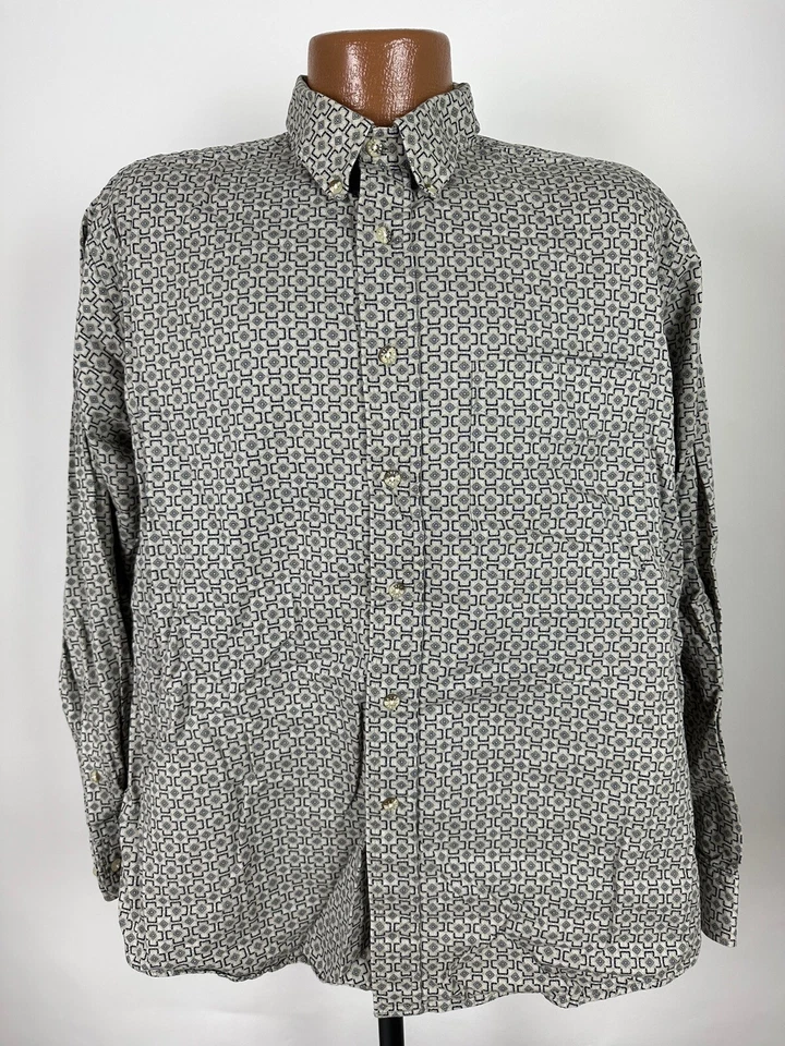 VTG 80s 90s Geometric Print Shirt Men L Slim Long Sleeve Button Down Trader Bay - Image 3 of 4