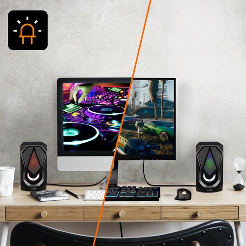 LinQ A4000 3.5mm kabelgebundenes Lautsprechersystem+USB 3W x 2 LED RGB - Schwarz - Bild 4 von 6