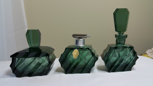 ANTIQUE ART DECO CRYSTAL DRESSER SET GERMANY 1920'S S & M LANDESKRONEN KRISTALL - 第 1/12 張圖片