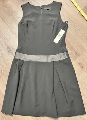 Sharagano Women's Black Leather Accent Sleeveless Dress Size 8 NWT 
