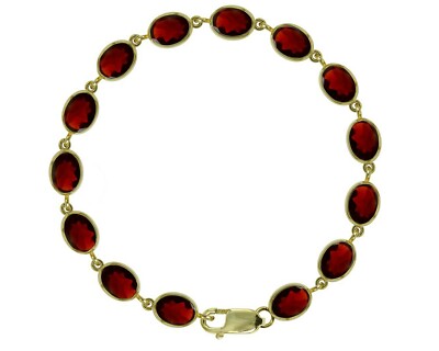 Tennisarmband 9 kt Gelbgold natürlicher Granat 21,00 kt oval Edelstein britisch