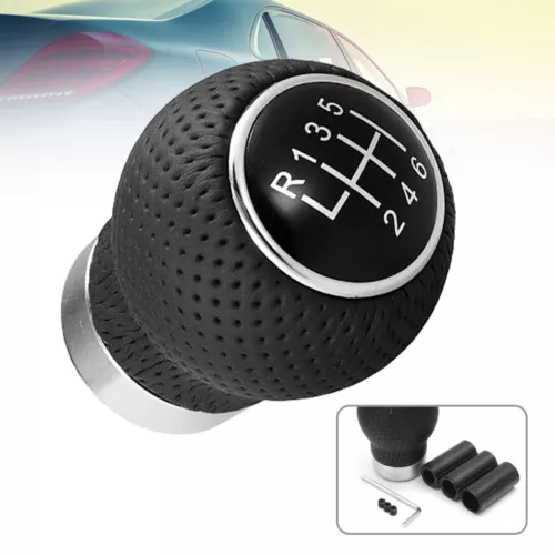 6 Speed Universal Vehicle Car Leather Manual Auto Shifter Shift Knob Lever Black - Picture 1 of 8