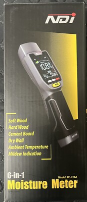 NDI 6 in 1 Non-invasive Moisture Meter Pinless Humidity Sensor Drywall/Gypsum...