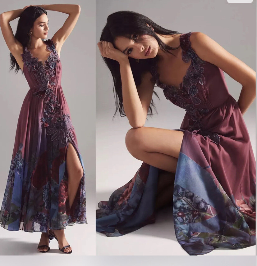 Anthropologie Geisha Designs Three-Dimensional Floral Dress Ombr Fairy US 8