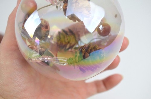 Adorno de árbol de Navidad vidrio iridiscente transparente globo cono de pino flores interior - Imagen 7 de 11