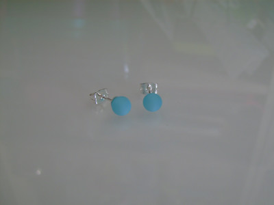Ohrstecker Nagel Chip Perle hellblau matt Hochzeit/Braut/Abend 6mm