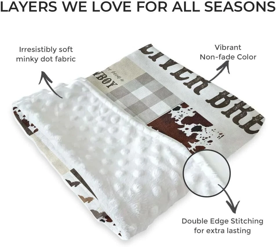 Customized Cowboy Baby Blankets with Double Layer Dotted Backing for Boys - Image 2 of 3