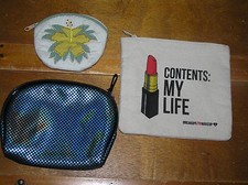 Lot of 3 Small Yellow Flower Fabric Canvas Breakups to Makeup Cosmetic Bags Coin