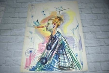 RARE Original M.BRILLI Crayon Drawing of Clown Listed Artist Signed UNFRAMED #11