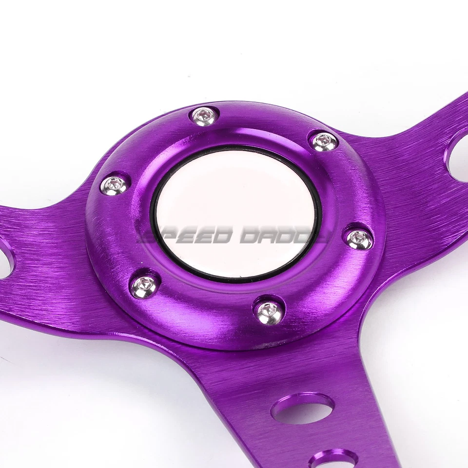 350MM 3" DEEP DISH 6-BOLT PURPLE VINYL LEATHER ALUMINUM RACING STEERING WHEEL - Image 2 of 4