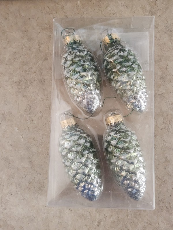 "Celebrate It" Hand-Blown Glass Christmas Ornaments 4 Pinecones